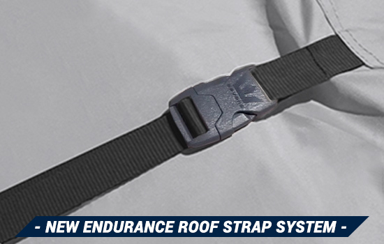 Endurance Roof Straps™ are sewn into the seam where the sidewall meets the roof, and come with adjustable straps and quick release buckles for quick, easy install.