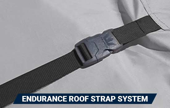 Endurance Roof Straps™ are sewn into the seam where the sidewall meets the roof, and come with adjustable straps and quick release buckles for quick, easy install. 