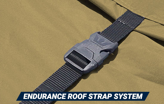 Endurance Roof Straps™ are sewn into the seam where the sidewall meets the roof, and come with adjustable straps and quick release buckles for quick, easy install. 