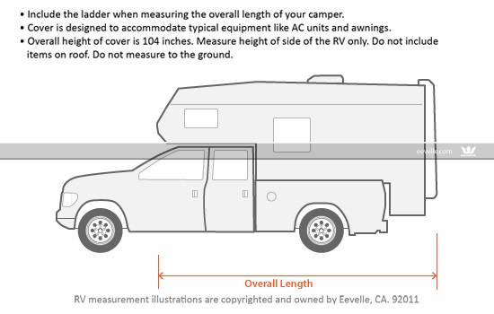 Be sure to measure your entire length of camper carefully. Do not rely on measurements published by the manufacturer or dealer.